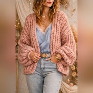Anthropologie Chunky Knit Oversized Cardigan In Light Rose OS NWT $250